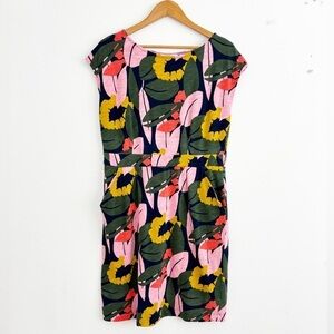 Boden 100% Cotton Floral Printed Short Sleeve Costal Midi Jersey Dress Size 12R